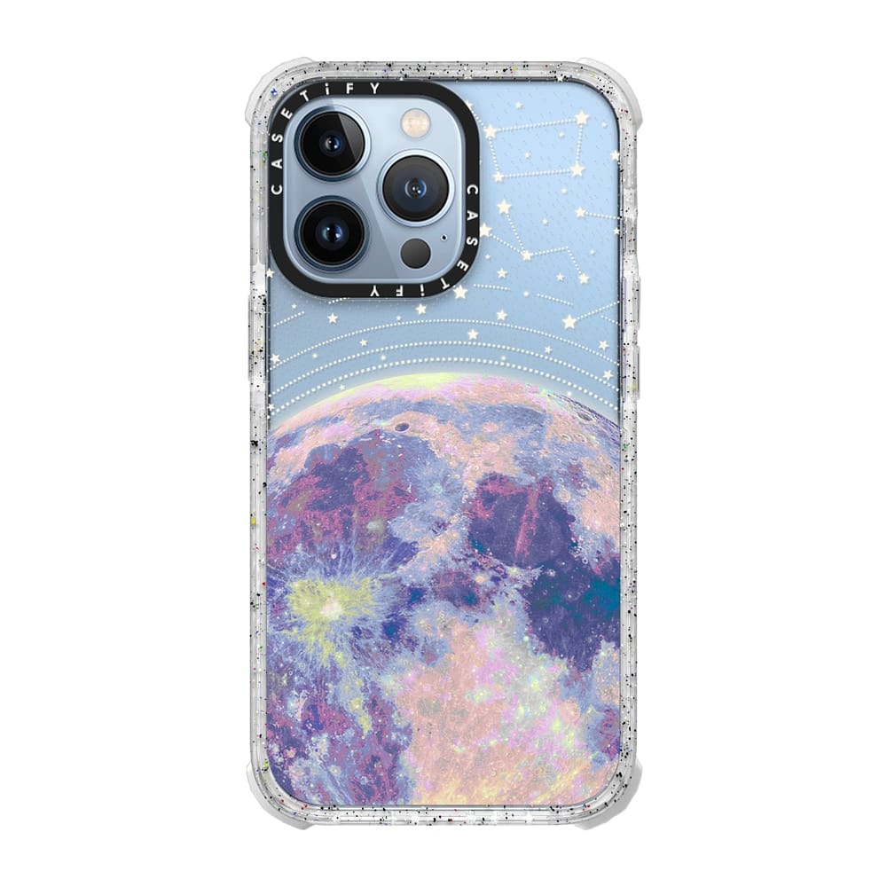 Blue moon and stars constellations / galaxy pattern clear background case